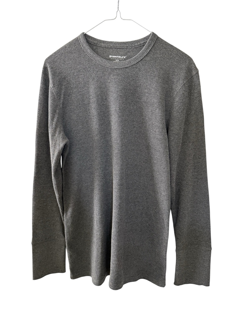 Stanfield’s Men’s Medium Thermal Waffle Knit Long-Sleeve Crewneck Shirt Grey